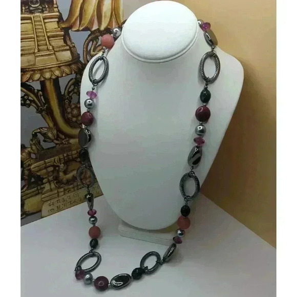 Premier Designs Multi Beaded Metallic Accents Double Strand Necklace Womens 40" - Picture 2 of 4